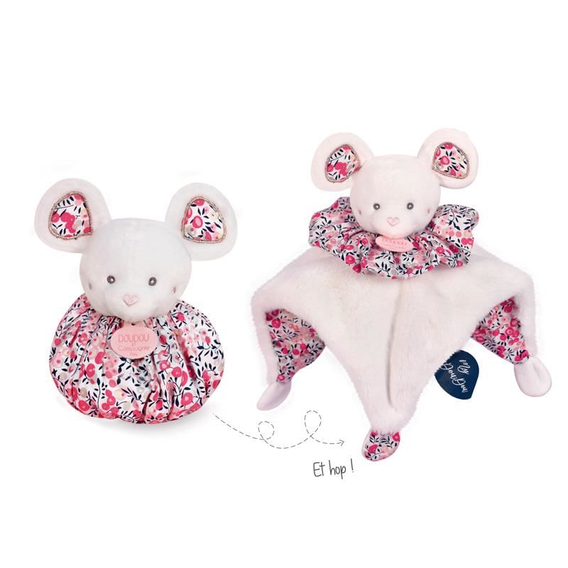  - les petits fûtés - ball comforter mouse pink white 25 cm 